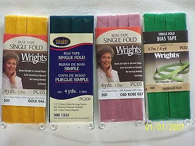$2.99 • Buy Wrights / C&C Bias Tape Single Fold-1/2  W X 4 Yds 104 Great Colors To Choose!!!