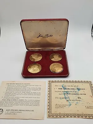 £170.01 • Buy 24ct Gold On Sterling Silver Winston Churchill Case 4 Gilt Coin Set John Pinches
