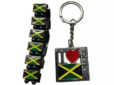 2pcs. Jamaica Flag - Hematite Magnetic Bracelet And Jamiacan Keychain Key Chain • $16.96