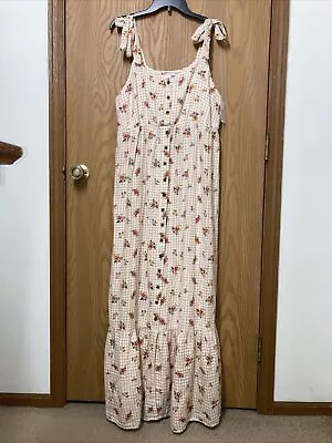 NWT Womens Sonoma Maternity Floral Tan Checkered Button Down Maxi Dress SIZE XL • $30