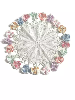 Vintage Hand Crochet Doily 12” Round Pansies Flowers Granny Core Cottagecore • $10.99