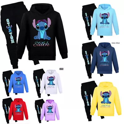 Boys Girls Lilo Stitch Tracksuit Hoodie Pants Suits Tops Pants Clothing Size • £14.99