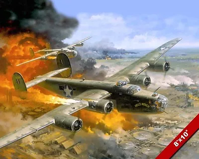 Wwii B-24 Liberator Bomber Painting Us Military History Art Real Canvas Print • $14.99