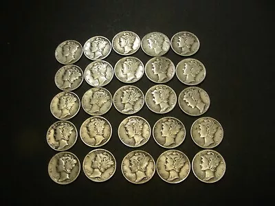 1940-S MERCURY DIME HALF ROLL (25 COINS); Average Circulated • $55