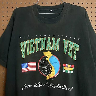 VTG 90s Vietnam Vet Armed Forces Military Single Stitch Faded Black T-shirt 2XL • $14.80