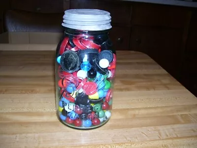 Vintage Blue Ball Mason Quart Canning Jar With Marbles And Game Pieces Checkers • $4.99