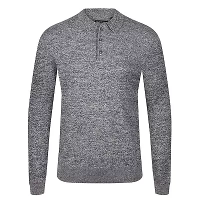 Mens Polo Shirts Long Sleeve Designer Regular Fit Collared Knit Casual Plain Top • £11.99