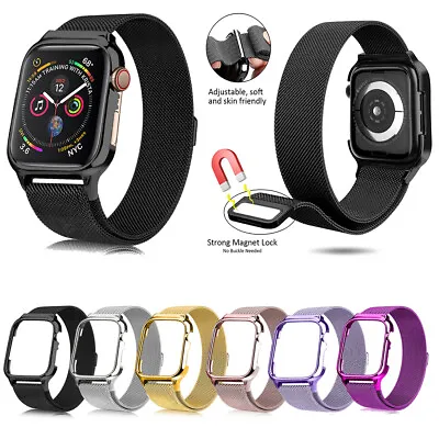 $14.29 • Buy For Apple Watch Series 7 6 5 4 3 2 Magnetic Milanese Band Strap With Bumper Case