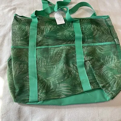 NWT Time And Tru Beach Mesh Tote Bag Shopping Travel Green Palm • $12.98