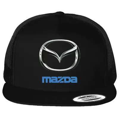 Mazda Logo Emblem Printed On Black Hat Flat Bill Yupoong Trucker Cap • $22.99