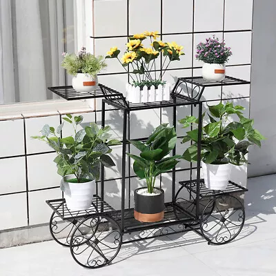 Metal/Wooden Multi Tiered Plant Pot Stand Flowers Greener Indoor Outdoor Display • $39.92