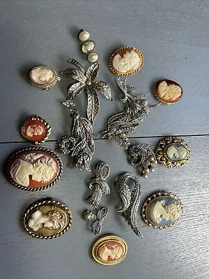 £35 • Buy Collection Vintage Cameo & Marcasite Brooches  18 In Total All Intact