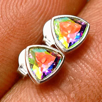 Treated Mercury Mystic Topaz 925 Sterling Silver Earrings - Stud Jewelry CE14132 • $2.26