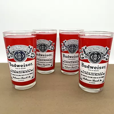 Vintage Set Of 4 Budweiser 10oz Drinking Bar Glass Lager Glasses King Of Beers • $14.99