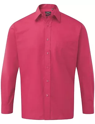 Premier Mens Long Sleeve Easy Care Poplin Shirt Office Work Casual Business • £20.99