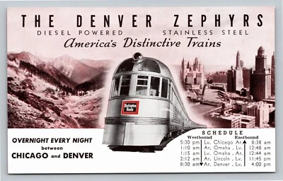 $7.95 • Buy Denver Zephyr Diesel Powered Stainless Steel Distinctive Trains Unused Postcard