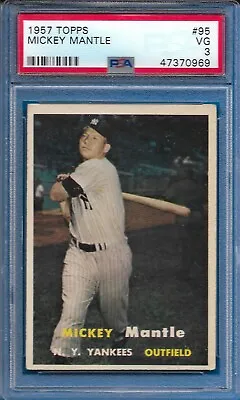 1957 Topps Mickey Mantle Card #95 New York Yankees VG PSA 3 • $524.99
