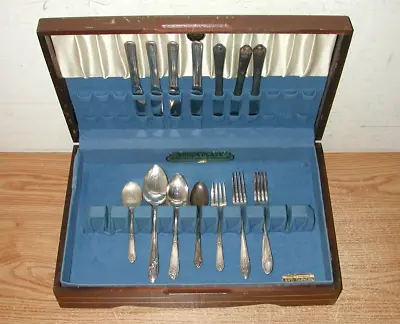 Vintage Oneida Community Tudor Plate 21-piece Silverware Flatware W/ Wood Chest • $22