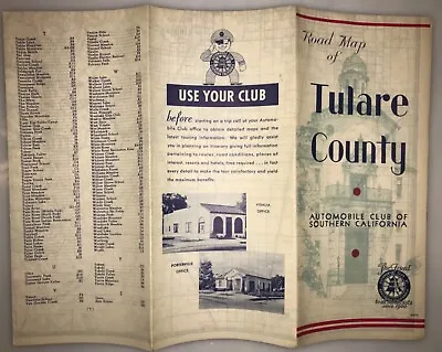 1940 Tulare County Automobile Club Of South California Road Map ACSC AAA CA '40s • $15