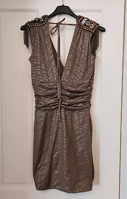 JANE NORMAN Shoulder Trim Animal Print Khaki Dress - UK 12  BRAND NEW WITH TAGS • £35