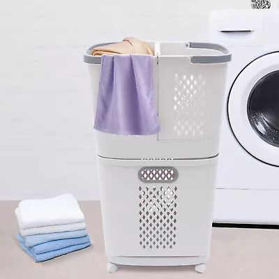 3-Tier Plastic Laundry Basket Storage Cart W/ Wheels Washing Clothes Hamper • $56