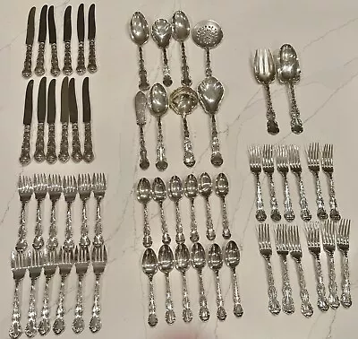 $2200 • Buy Gorham Strasbourg Sterling Silver Flatware 12 Place Settings, 10 Serving Pcs