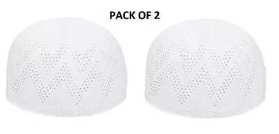 2X Mens White Topi Islamic Skull Cap Muslim Prayer Mosque Hat Kufi Head Wear • $7.77