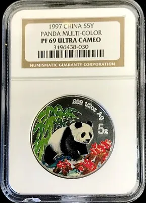 1997  Multi-color  China 5 Yuan 1/2 Oz Panda Coin Ngc Proof 69 Ultra Cameo • $115