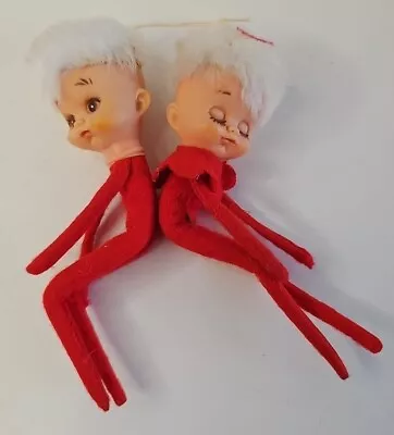 VTG Twin Elf Pixie Knee Hugger Shelf Sitter Christmas Pair Red Ornament Girl Boy • $35.95