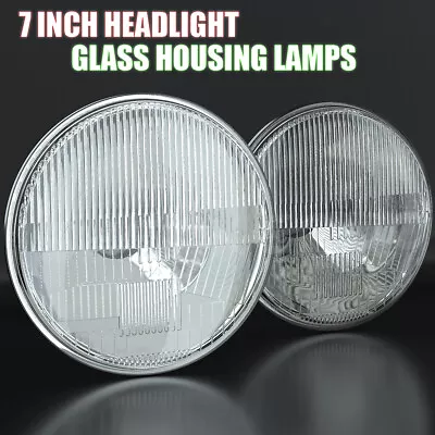 Pair 7 Inch Universal Round Headlight Sealed Beam Glass Housing Lampshade • $45.59