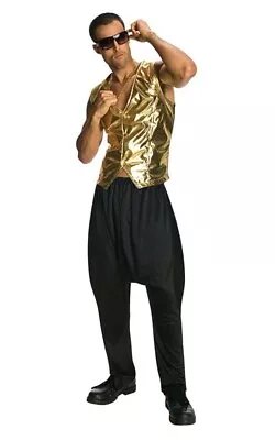 Mc Hammer Gold Vest Rapper 1980s Adult Mens Fancy Dress Halloween Costume • £25.59