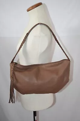 J Jill Brown Soft Leather Handbag Purse Braided Shoulder Strap Zip Pull Tassel • $39.99