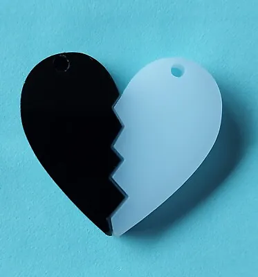 Half Heart Acrylic Pendant. No Chain. Bracelet Or Necklace. 2 Pieces Black&white • £1.90