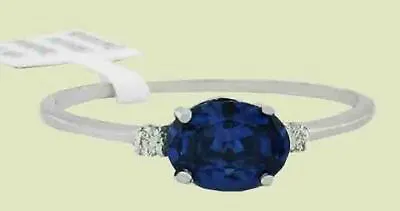 GENUINE DIAMONDS & LAB TANZANITE 0.94 Cts RING 10k WHITE GOLD - New With Tag • £0.80