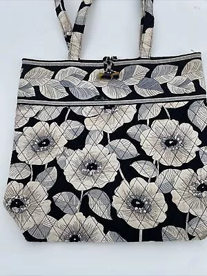 Vera Bradley Villager Tote Bag Quilted M  Tote Camellia Black & White Flowers • $23.99