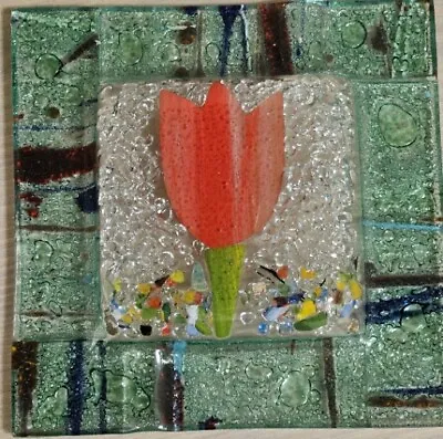 Vintage Art Glass Fused Lampwork Art Tulip Flower Ashtray Soap Plate Decorative  • $17.99