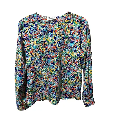 Vtg 80s Notations Womens Multicolor Paisley Pullover Blouse M/L Long Sleeve • £19.16