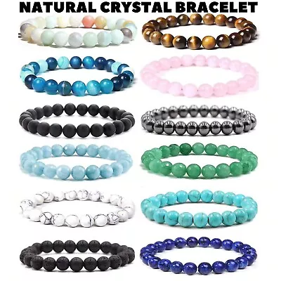 Natural Crystal Healing Chakra Gemstone Stretch Bead Bracelet Protection Stone • £3.99
