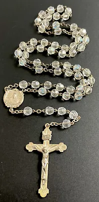 Vintage Catholic Sterling Silver & Iridescent Crystal 5 Decade Rosary • $44.99