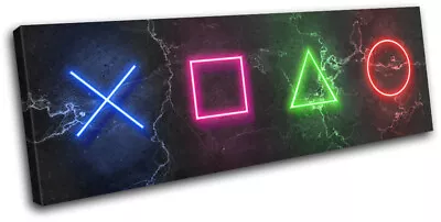 Play Station Symbols Neon Gaming SINGLE CANVAS WALL ART Picture Print • £35.99