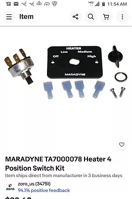 MARADYNE TA7000078 Heater 4 Position Switch Kit • $17