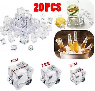 Artificial Acrylic Ice Cubes Photograph Prop Party Decor Home Bar Decor 20pcs UK • £7.99