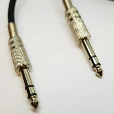 Stereo Jack 6.35mm 1/4 Inch METAL Plug To Plug Cable Lead Black 1.5 M Black • £4.59