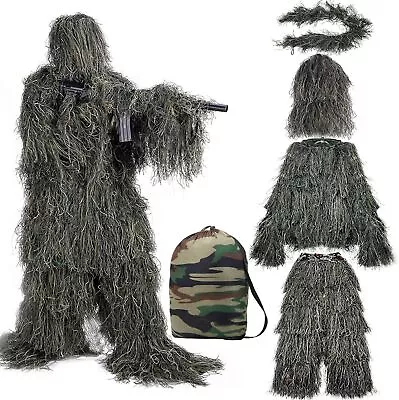 Woodland Ghillie Suit Camo Camouflage Hunting Forest Sniper Wrap Bag Adult Gilly • £28.89