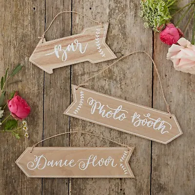 £12.99 • Buy Wooden Wedding Arrow Signs 3 Pk Bar, Dance Floor & Photo Booth Venue Decoration