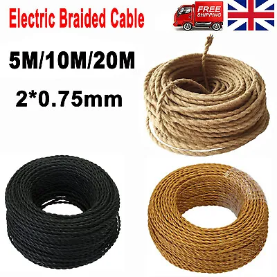 5M 10M 20M 2-Core Vintage Coloured Rope Twist Fabric Braided Electric Cable Lamp • £8.99