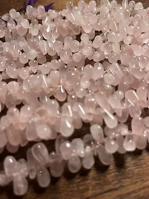 10-15mm Old Stock Natural Rose Quartz Briolette Gemstone Beads 14in Strand • $12.50