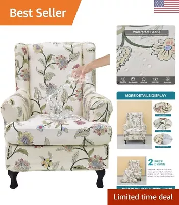 2-Piece Wingback Chair Slipcover - Printed Armchair Cover - Soft & Waterproof • $71.99