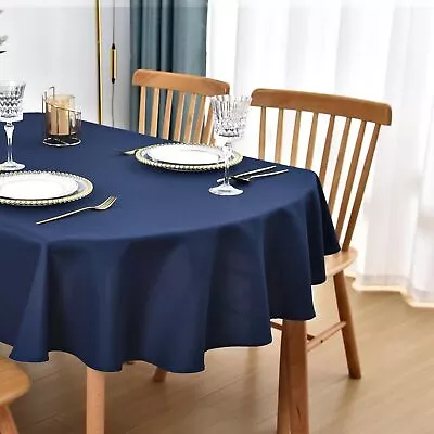 Oval Tablecloth 60x84 Inch Stain Resistant Table Cloth Solid Navy Heavy Duty ... • $26.24