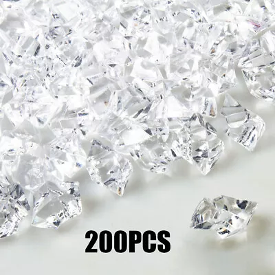 200x Clear Fake Artificial Acrylic Crushed Ice Rocks Cubes Vase Fillers Decor UK • £8.34